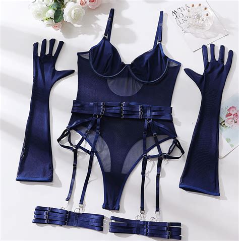 MIRABELLE Tight Fitting Lace Bodysuit See Through Sexy Lingerie Body With Gloves Garter Outfit