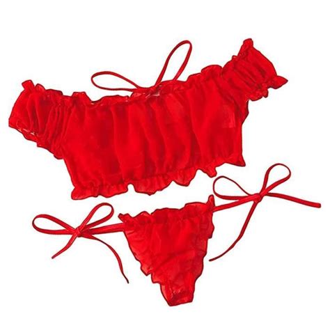Ensemble De Lingerie Femmes Mignonnes Broderie Dentelle Bowknot Off Shouder Ensemble Lingerie