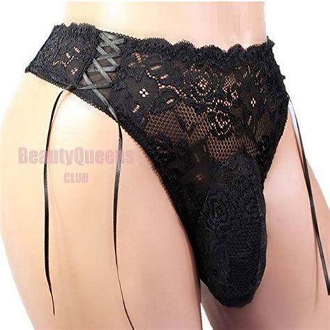 Black Lace Sissy Thong Femboy Panty With Pouch Sissy Lingerie For Men Etsy