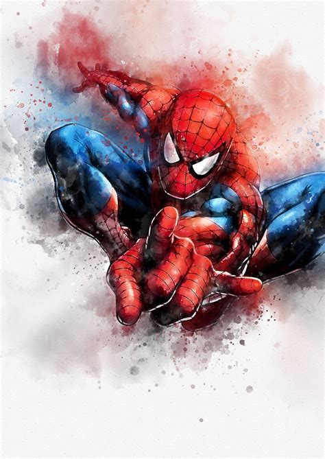 Set Of 4 Spiderman Watercolour Printmarvel Character Etsy