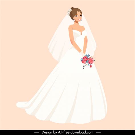 Bride Dress Design Elements Elegant Lady Cartoon Vectors Images Graphic