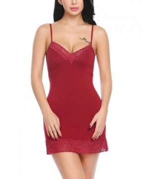 Women Sexy Lingerie V Neck Lace Trim Backless Babydoll Chemise Slips Sleepwear S Xxl Dark Red
