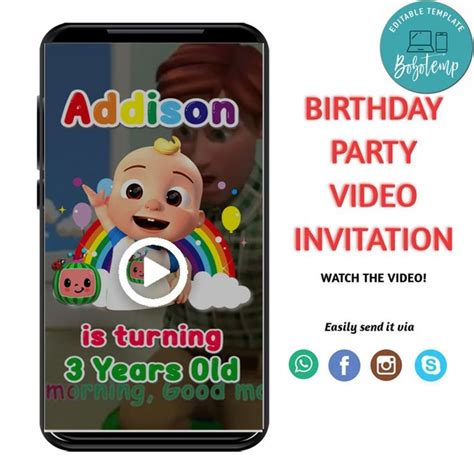 Cocomelon Baby Jj Customizable Mp Video Invitation File Template