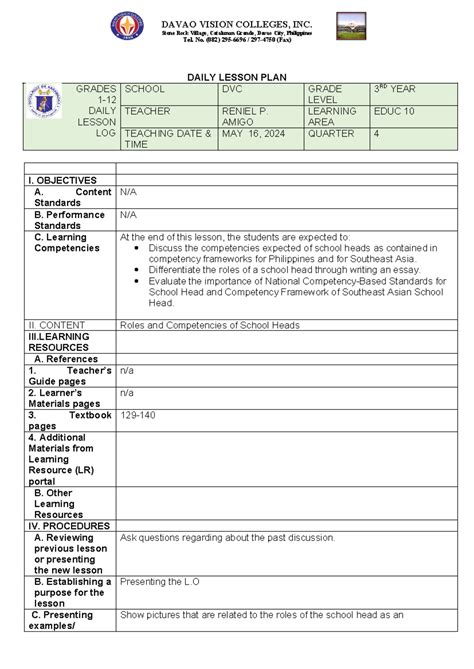 Lp For Educ 10 Davao Vision Colleges Inc Stone Rock Village