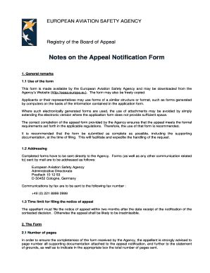 Fillable Online Easa Europa Notes On The Appeal Notification Form