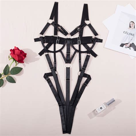 Bikini Sexy Lingerie Sexy Webbing Patchwork Steel Ring Halter Jumpsuit Shopee Malaysia