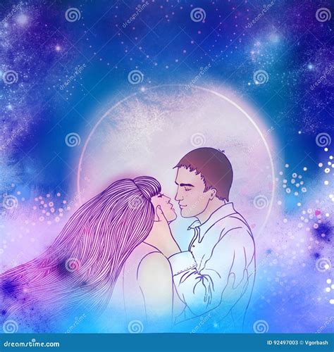 Pares Hermosos Jovenes Que Se Besan En El Claro De Luna Amor Romántico