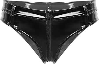 Lorilida Women Shiny Latex Liquid Wet Look Zipper Crotch Hot Pants Booty Shorts Knickers Dance