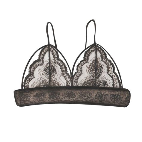 Watercolor Illustration Of Hand Painted Black Lace Lingerie Woman Underwear Transparent Bra A