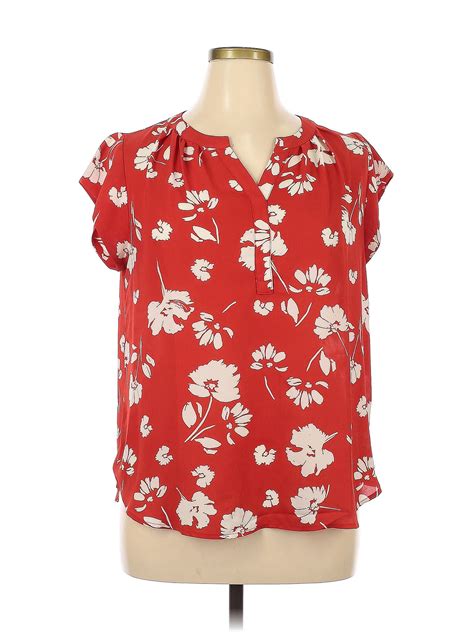 41hawthorn 100 Polyester Floral Red Short Sleeve Blouse Size Xl 52