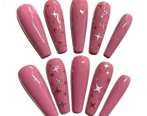 Coffin Press On Nails Nude Butterfly Etsy Bridesmaids Nails Rose