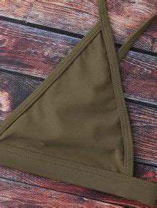 Cami Plunge String Bikini Set In ARMY GREEN ZAFUL