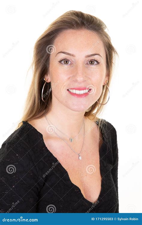 Happy Businesswoman Portrait Blonde Cheerful Woman On White Isolated Background Stock Image
