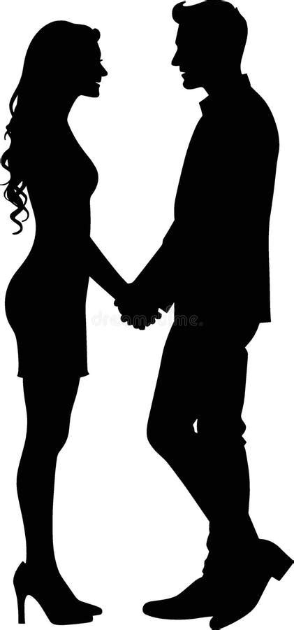 A Man And Woman Are Holding Hands In A Silhouette Stock Illustration