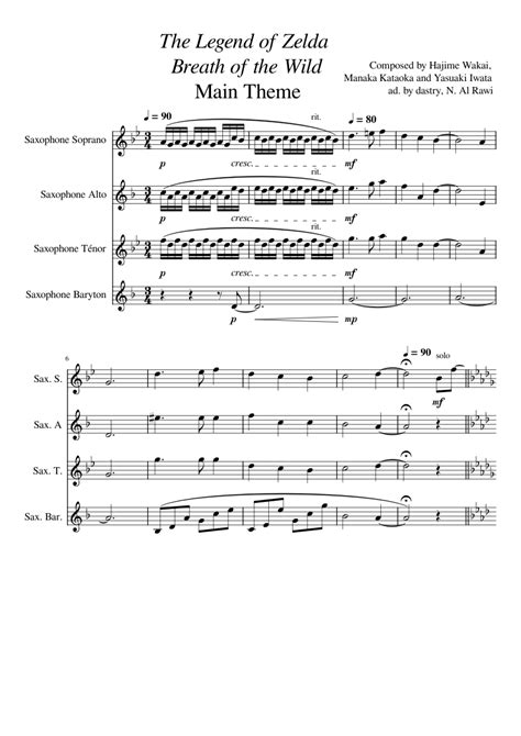 The Legend Of Zelda Breath Of The Wild Main Theme Saxophone Quartet Sheet Music For