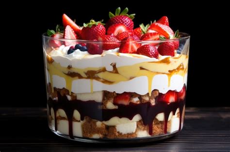 Premium Photo A Trifle Dish Layered With Various Types Of Pudding