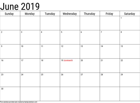 June 2019 Calendar With Holidays Handy Calendars