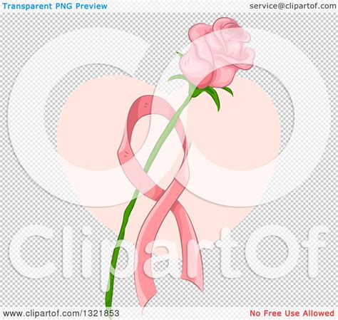 Clipart Of A Pink Rose In A Breast Cancer Awareness Ribbon Over A Heart Royalty Free Vector