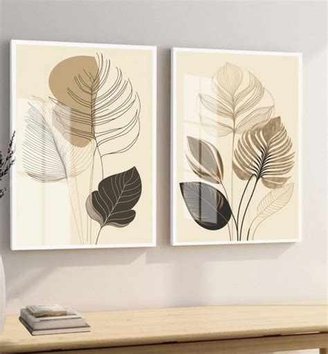 Kit Quadros Decoração Folhagem Nude Moldura Vidro Elo