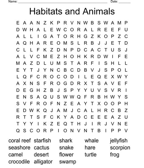 Animal Habitats Word Search Printable Printable Free Templates