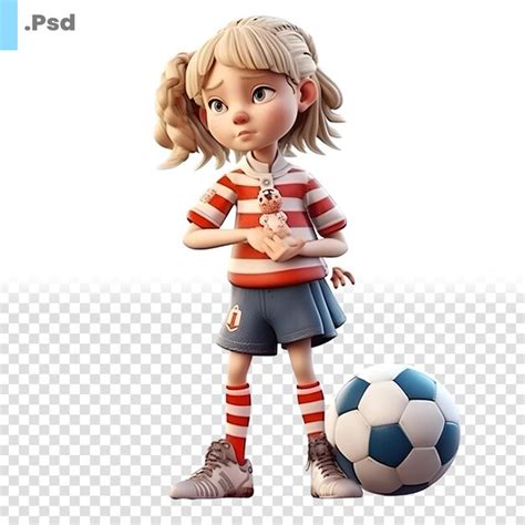 D Render Of A Cute Blonde Girl With Soccer Ball PSD Template Premium AI Generated PSD