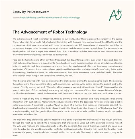 The Advancement Of Robot Technology PHDessay