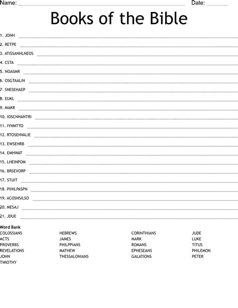 Books Of The Bible Scramble