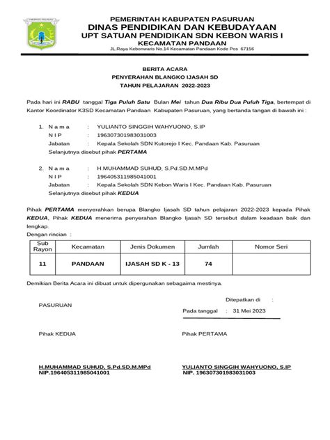 berita acara penyerahan blangko ijazah