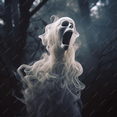 Premium Photo | 3D rendered a Smoke ghost screaming in the night forest
