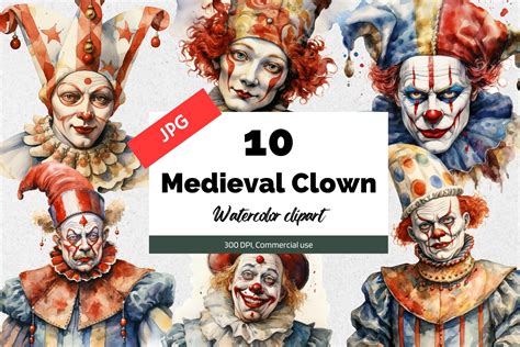 Watercolor Medieval Clown Clipart JPG Graphic by KiwiCakeStudio · Creative Fabrica