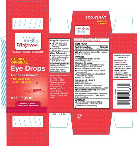 Ndc Walgreens Sterile Original Eye Drops Label Information