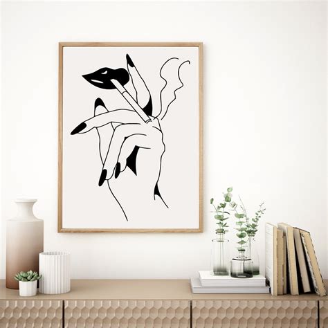 Smoking Woman Line Art Print, Minimalist Female Poster (digital