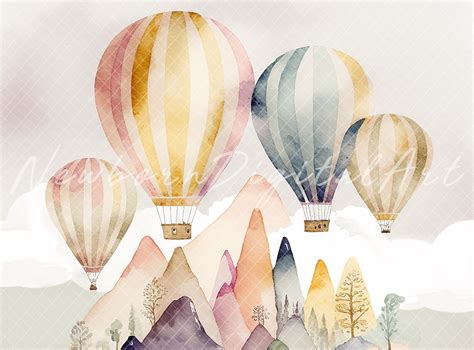 Hot Air Balloon Backdrop Carnival Backdrop Digital Printable Cake Smash Background Pastel