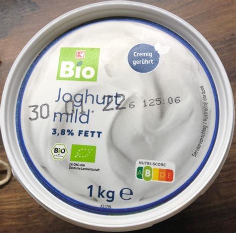 Joghurt mild 3 8 fett K Bio kalorie kJ a nutriční hodnoty