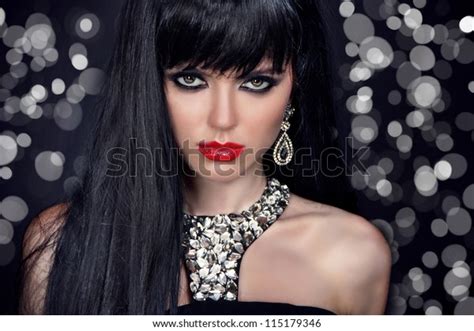 Beautiful Brunette Girl Long Hair Red Stock Photo Shutterstock