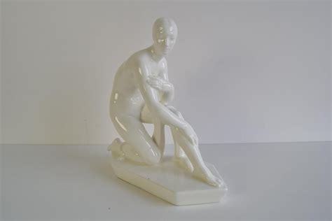 Art Deco Ceramic Sculpture Of A Naked Woman By Hubert Davint Design Czech Republic