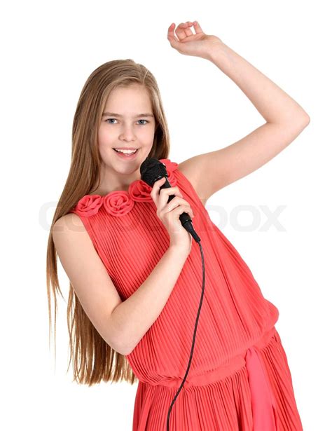 M Dchen Singen Auf Wei Em Hintergrund Stock Bild Colourbox