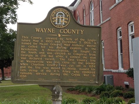 Historic sign outside of Wayne County Courthouse in Jesup, Georgia
