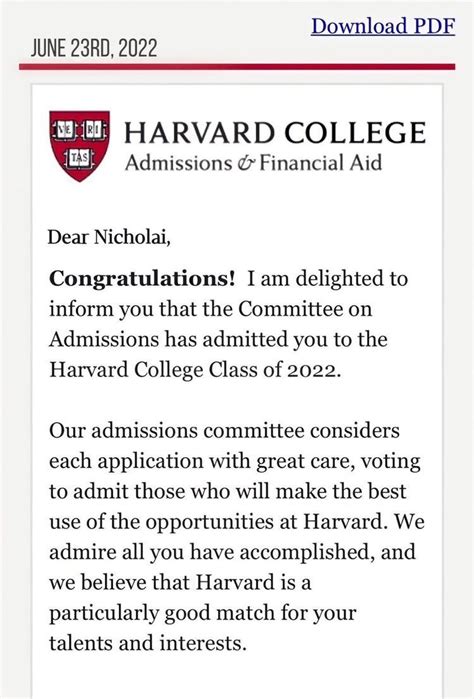 Harvard Acceptance Letter Real And Official Artofit