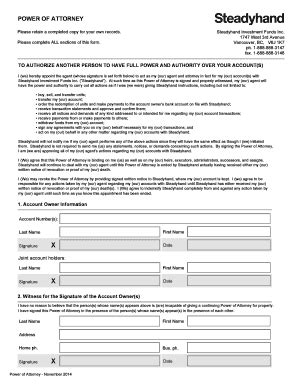 Fillable Online Power Of Attorney Form Steadyhand Fax Email Print