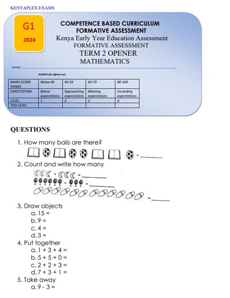Grade 1 Mathematics Term 2 Opener Exam 2024 2421