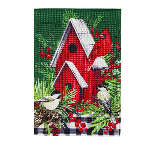 Christmas Cardinal Birdhouse Garden Waffle Flag