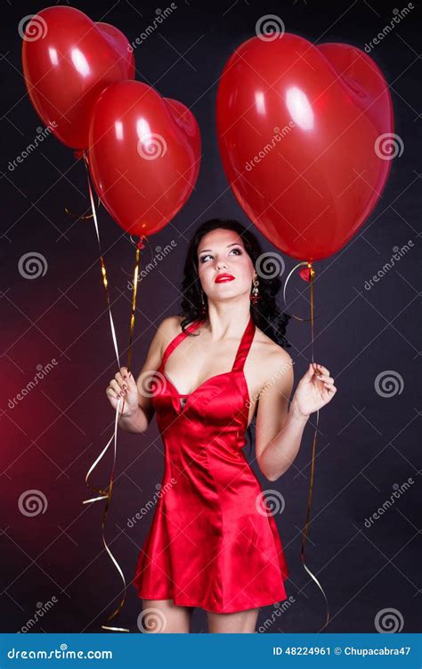 Brunette With Balloons Heart Stock Image Image Of Beauty People