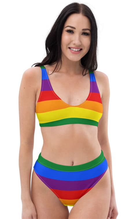 Gay Flag Lgbt Recycled High Waisted Bikini Designed By Squeaky Chimp T Shirts Leggings