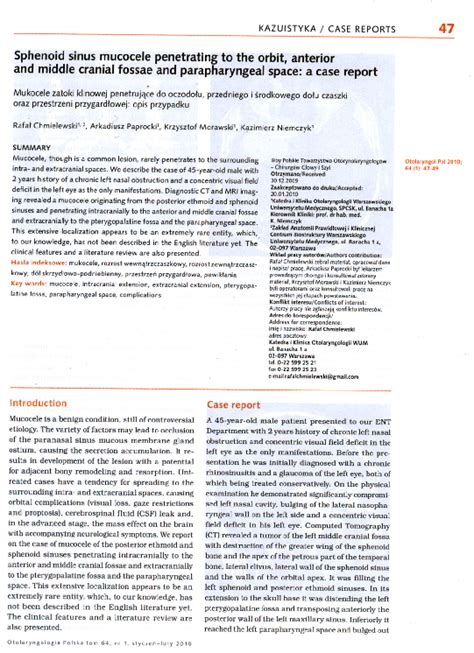 Pdf Sphenoid Sinus Mucocele Penetrating To The Orbit Anterior And