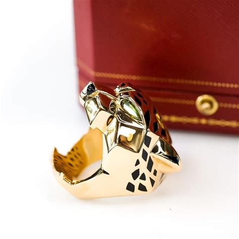 Cartier 18k Yellow Gold Panthere Head Solid Design Spotted Lacquer Ring For Sale At 1stdibs