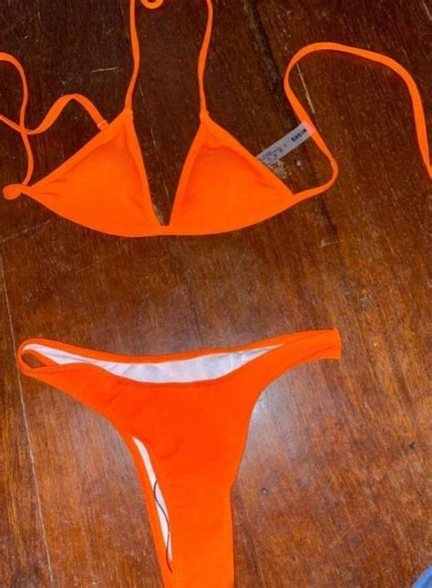 Neon Orange String Triangle Bikini Women S Fashion Swimwear Bikinis Swimsuits On Carousell