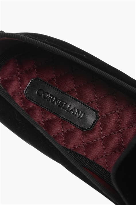 Corneliani Embroidered Logo Emblem Velour Loafers Men Glamood Outlet