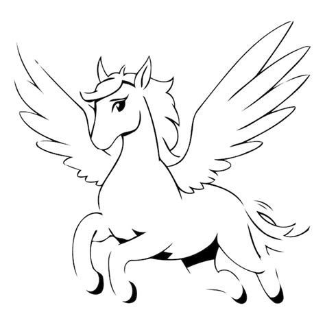 Unicornio con alas volando en las nubes Ilustración vectorial Vector