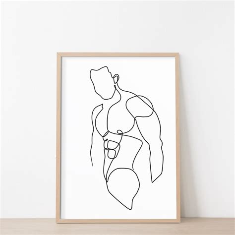 Man One Line Drawing Male Body Line Art Abstract Naked Man Etsy